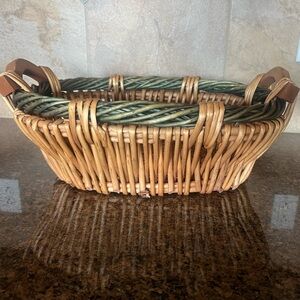 Woven Basket with Handles - Natural and Green